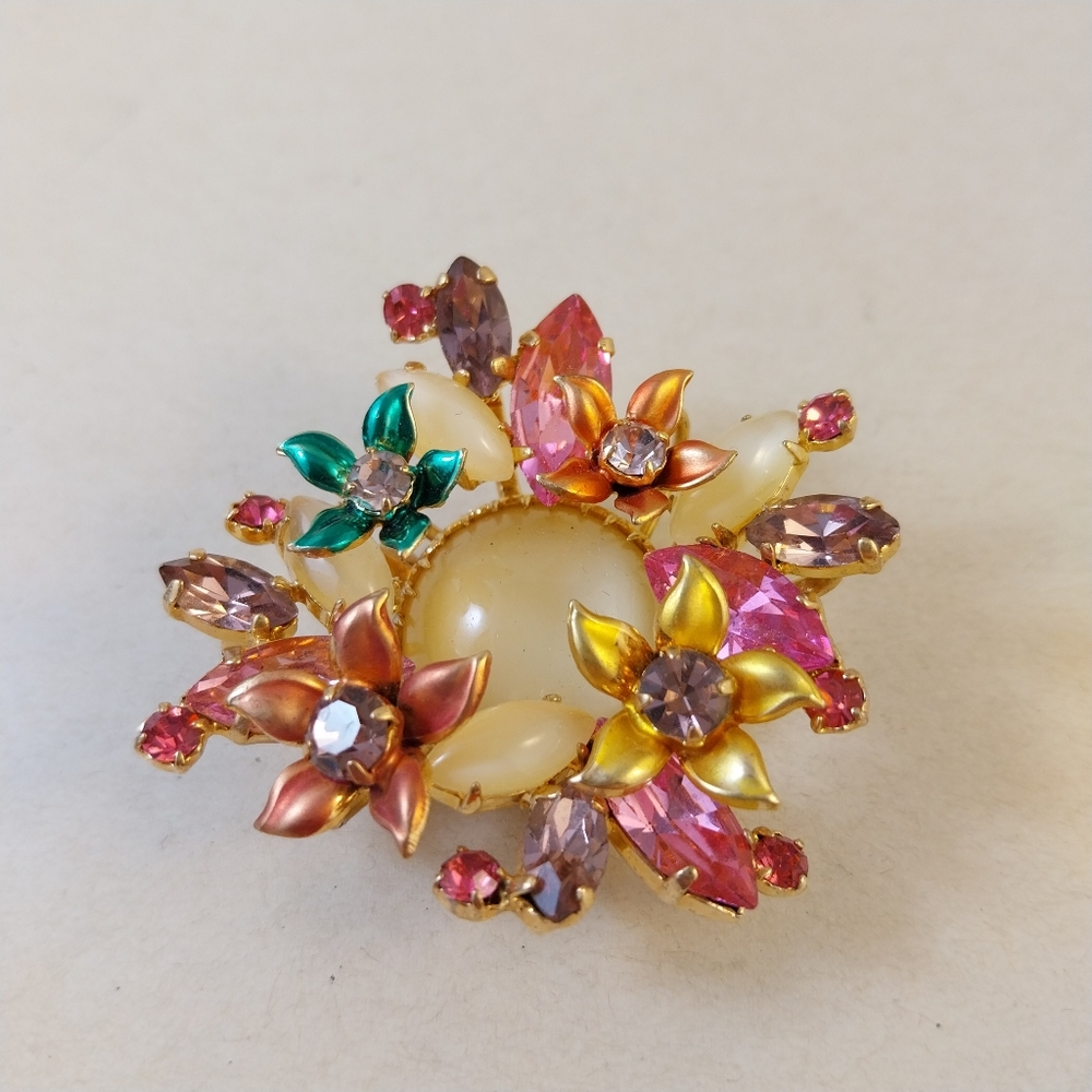 Vintage Floral Multicolor Statement Brooch - Picture 6 of 10